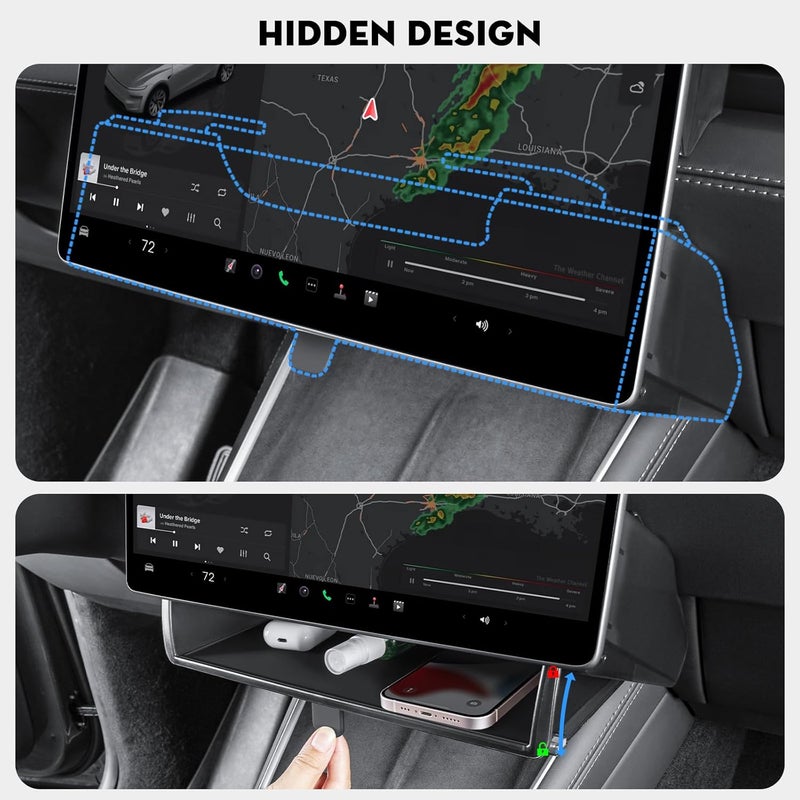 KUNIST Under Screen Storage Organizer for 2026 New Model Y Juniper,[Retractable & Tool-Free] Under Screen Storage Box with Behind Screen Tissue Holder Compatible with Tesla 2025-2026 Model Y Juniper - Image 4